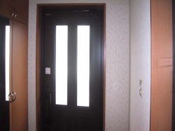 縦に２本のスリット入りの玄関ドア（床面も明るくなり入射光の広がりがとても綺麗）大型姿見付玄関収納（玄関ドアもお客様のお好みの色やデザインで選択）